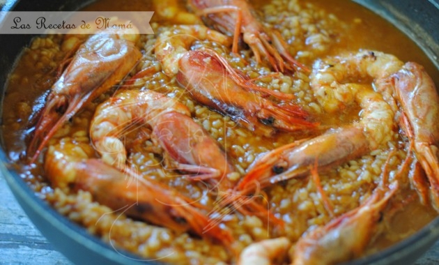 Arroz con verduritas y gambones