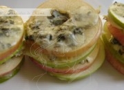 Milhojas de manzana, Roquefort y bacalao ahumado
