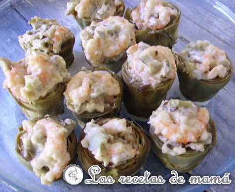 Alcachofas rellenas de gambas