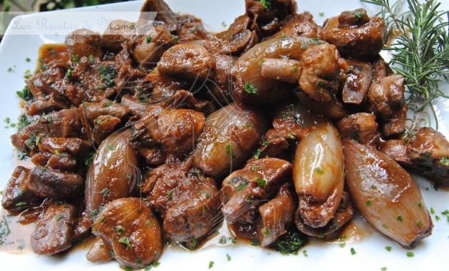 Chalotas y Champiñones al vino tinto