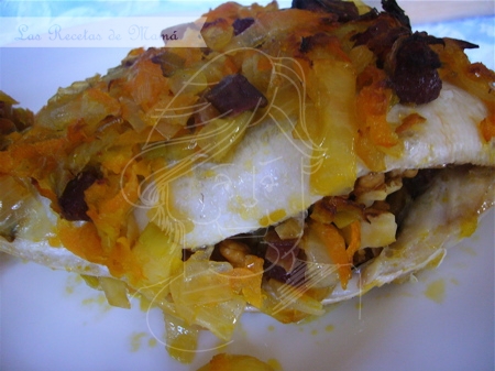 Dorada al horno rellena de nueces