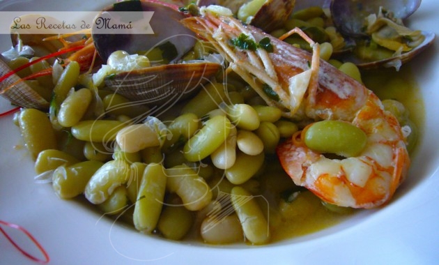 Verdinas con almejas y gambones