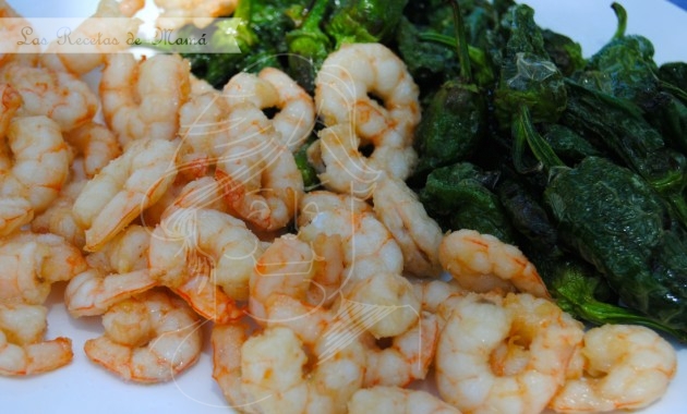 Fritada de gambas con pimientos