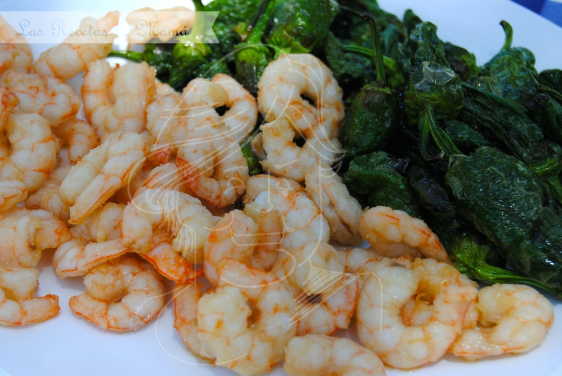 Fritada de gambas con pimientos