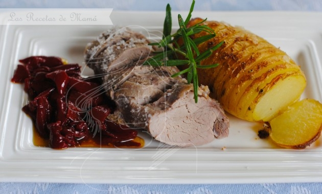 Solomillo a la sal con patatas hasselback