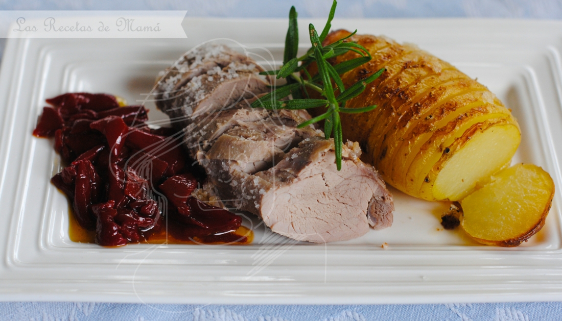 Solomillo a la sal con patatas hasselback
