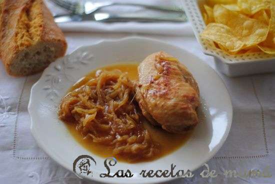 Pollo encebollado al Madeira