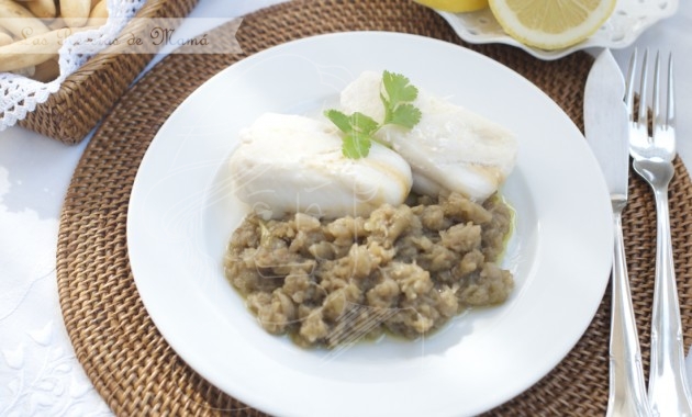 Caviar de berenjena con merluza al vapor