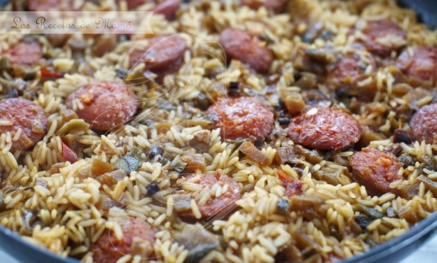 Arroz basmati con verdura y chorizo.
