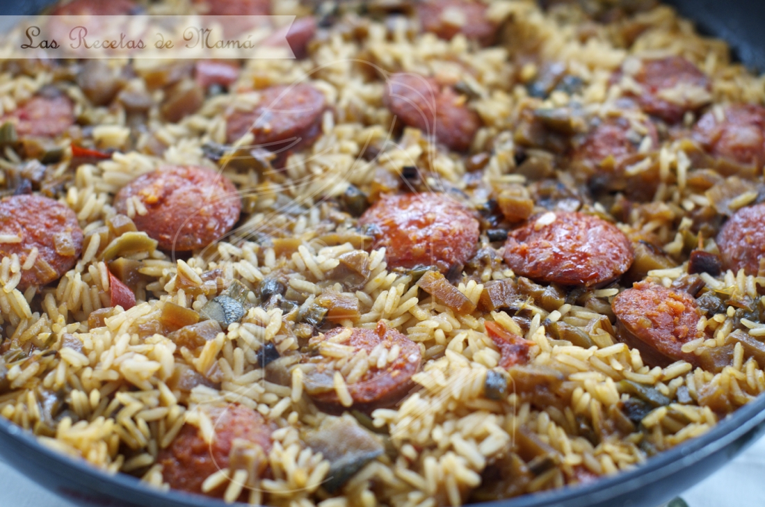 Arroz basmati con verdura y chorizo.