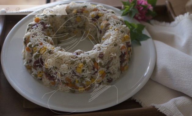 Corona de arroz, verduras y jamón. Video receta.