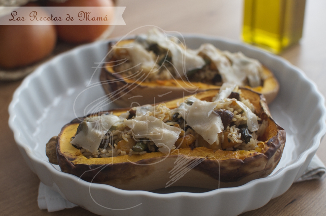 Calabaza asada rellena de arroz. Video receta