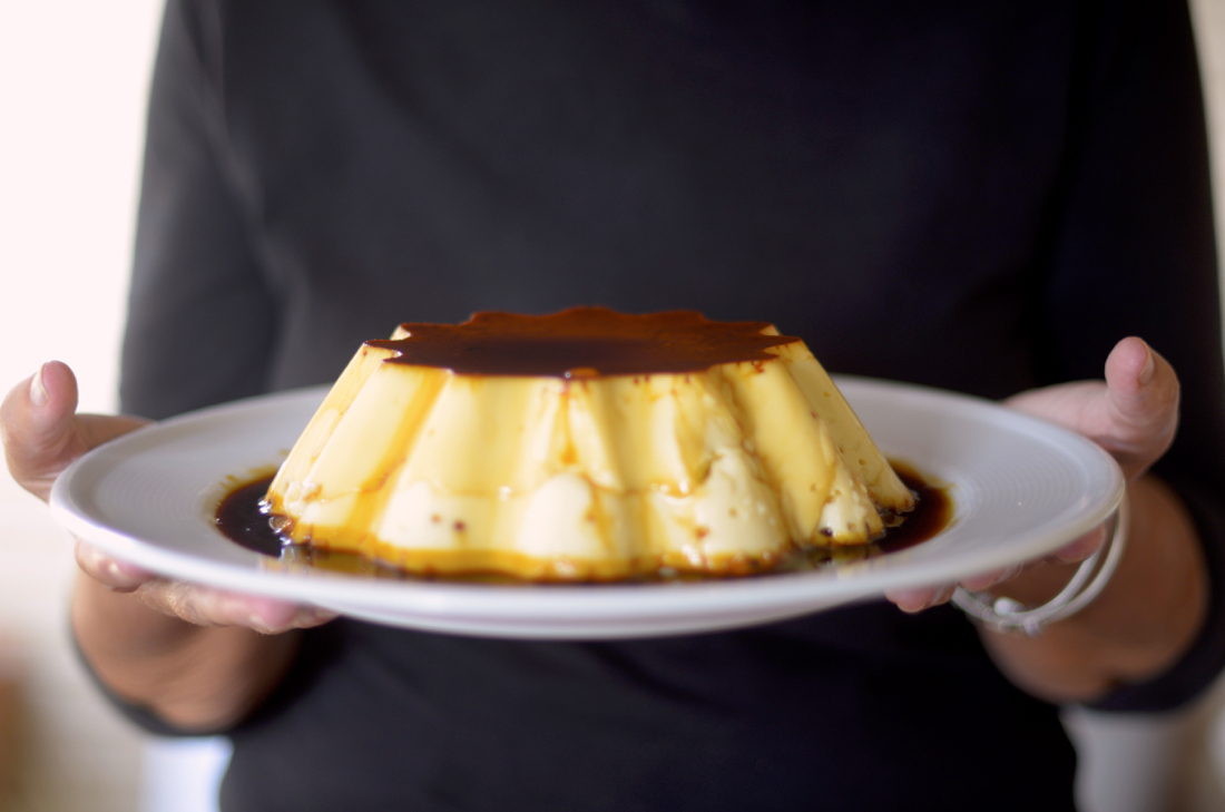 Flan de chocolate blanco